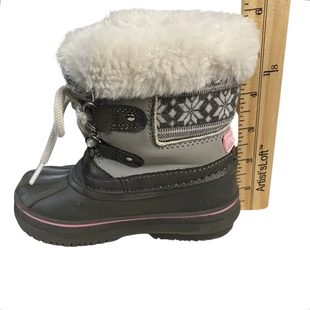 London Fog Lil Tottenham Winter Snow Boots Gray/Black/Pink Faux Fur Toddler Sz 7